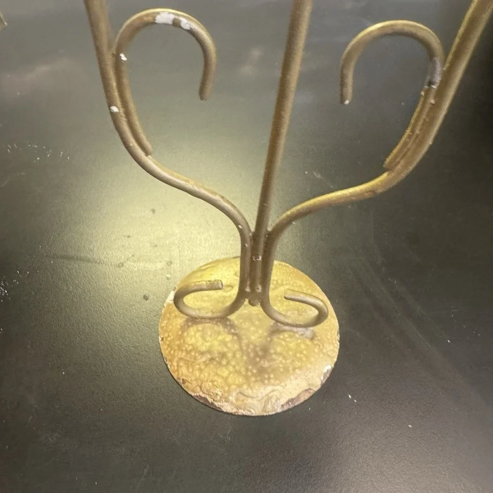 Set Of 2 Candelabra 3 Arm‎ Candle Holders Gold Tone Flake Distressed Patina